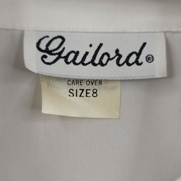 VTG Gailord White Sz 8 Lg-Slve Blouse Placket Button Front Smocked Hem *callout - Picture 7 of 12